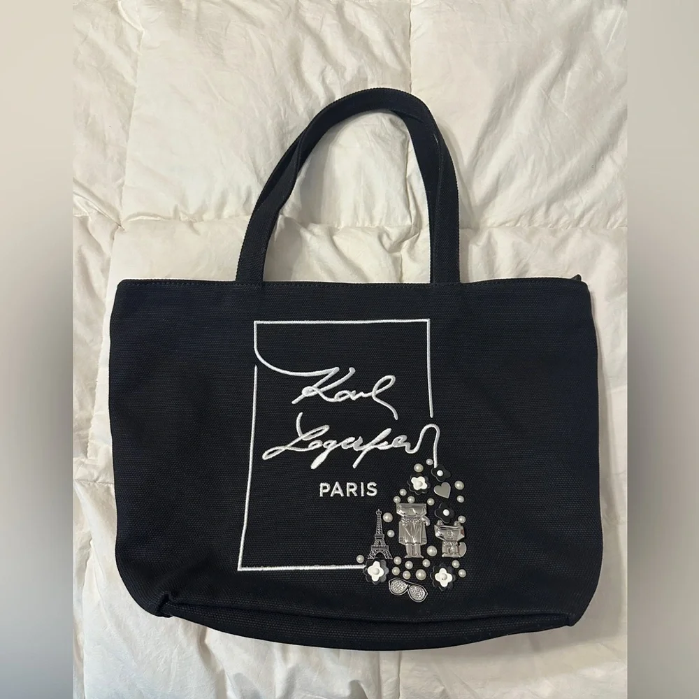 Karl Lagerfeld Black Cotton Paris Tote Bag - NWOT